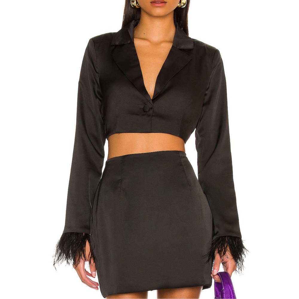 Revolve Julia Blazer Set - Satin Black Skirt Set